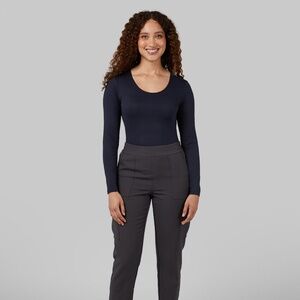 32 Degrees Women's Base Layer Ribbed Scoop Neck Top Navy Night XL